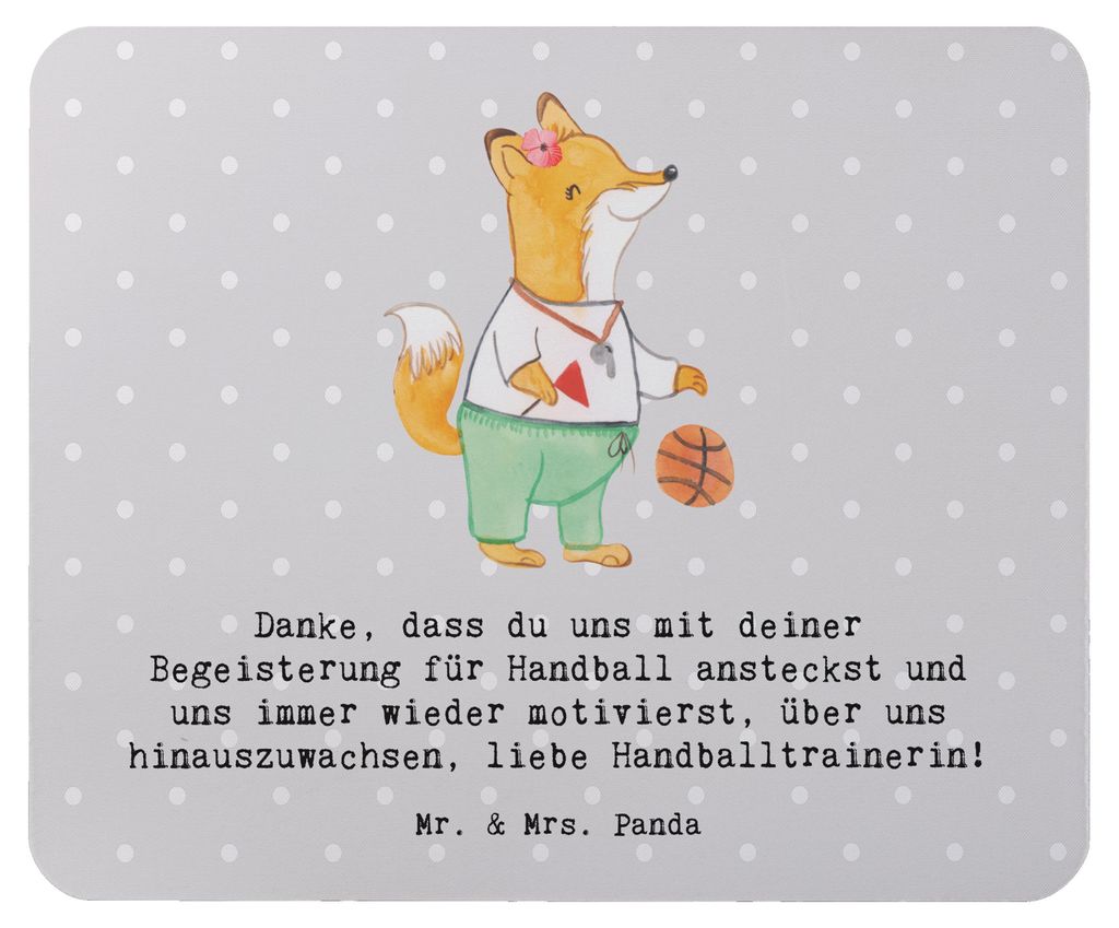 Mr. & Mrs. Panda Mauspad Handball Trainerin Dankeschön - Grau Pastell - Geschenk, Mouse Pad, Danke, Mousepad, Wertschätzung, laptop, Danksagung, ...