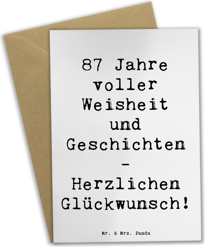 Mr. & Mrs. Panda Grußkarte Spruch 87. Geburtstag Weisheit - Weiß - Geschenk, kommunionskarte, weihnachtskarten, besondere Geschenke 87 Jahre, Gl...