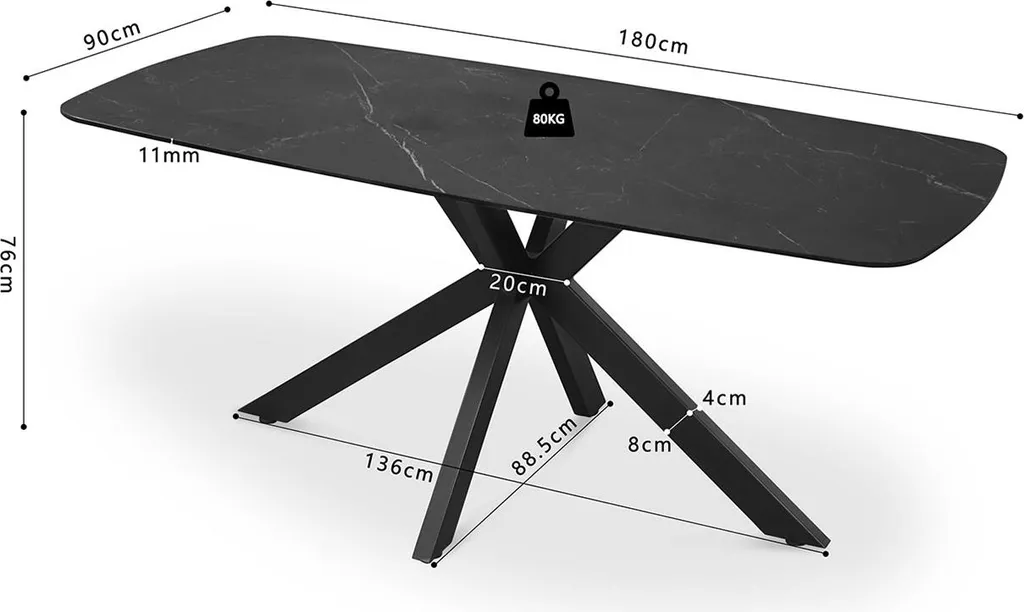 Table à manger 180 cm robuste et facile d'entretien aspect marbre noir - 5