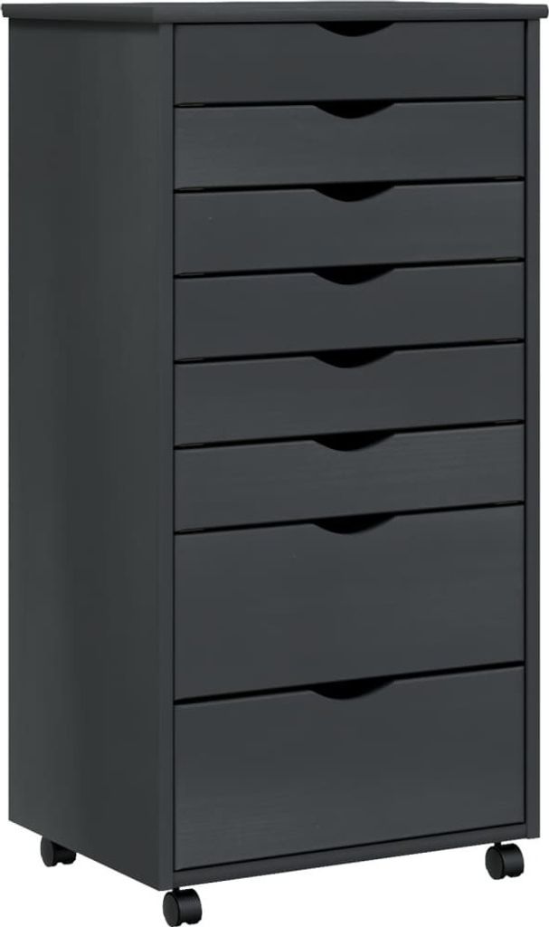 vidaXL Rollschrank mit Schubladen MOSS Grau Massivholz Kiefer
