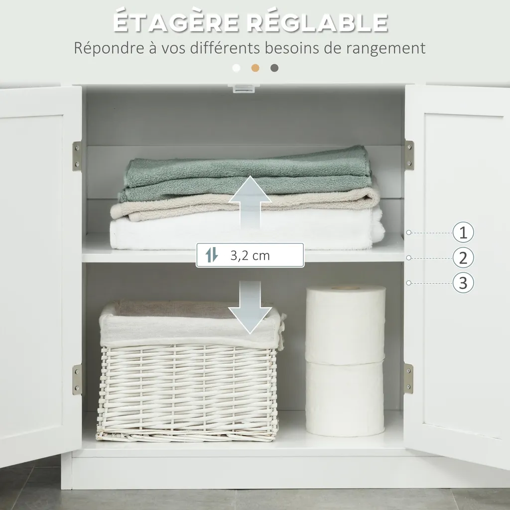 Commode de Salle de Bain Blanche 80x34x81cm avec Rangement Modulable - 4