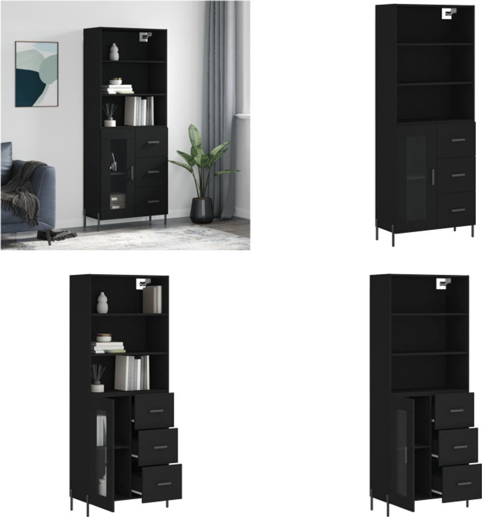 vidaXL Highboard Schwarz 69,5x34x180 cm Holzwerkstoff - Highboard - Highboards - Sideboard - Schrank