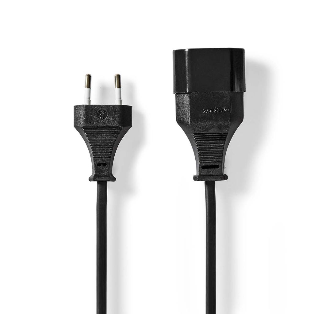 Nedis Cegl11085Bk50 Stromkabel Euro Stecker Euro Buchse gerade vernickelt 5.00 M Rund PVC Schwarzes Etikett