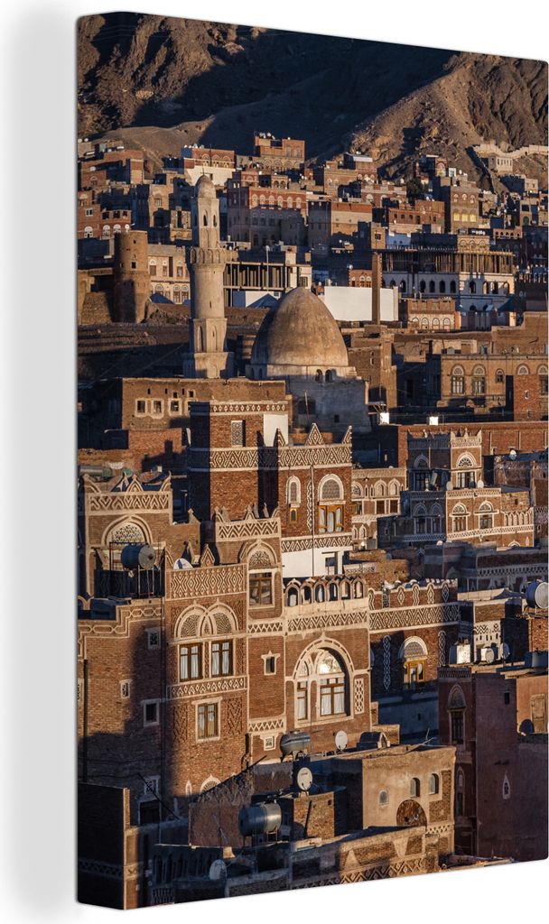 OneMillionCanvasses - Leinwandbilder - 90x140 cm, Stadtbild der Altstadt von Sanaa mit der Sonne des Jemen, Wandbilder Kunstdruck Wanddekoration ...
