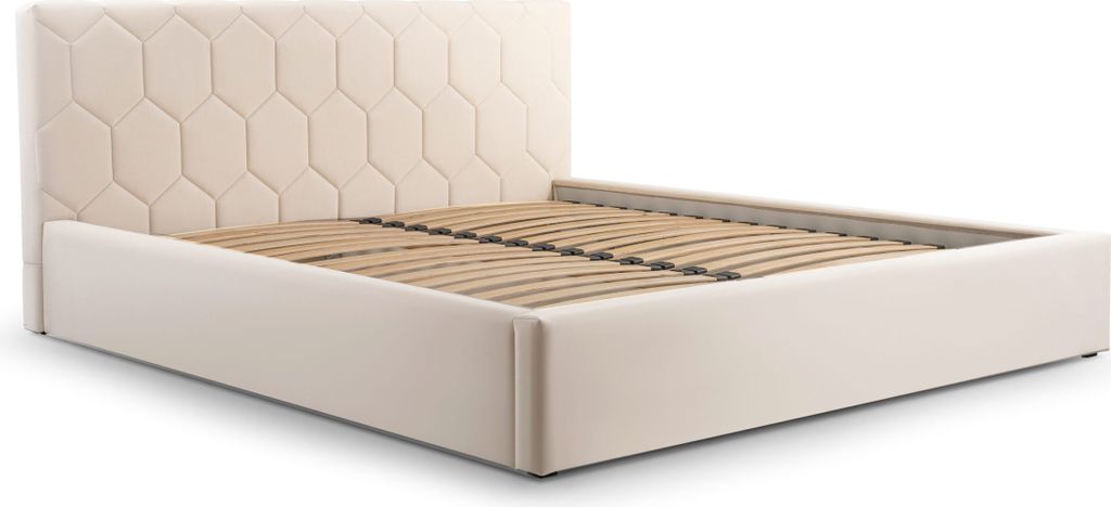 Polsterbett, Doppelbett mit Gepolsterter Kopfteil, Bett mit Kopfstütze, Bettkasten und Lattenrost, Rahmenbettgestell, Samststoff, Stauraumbett - B...