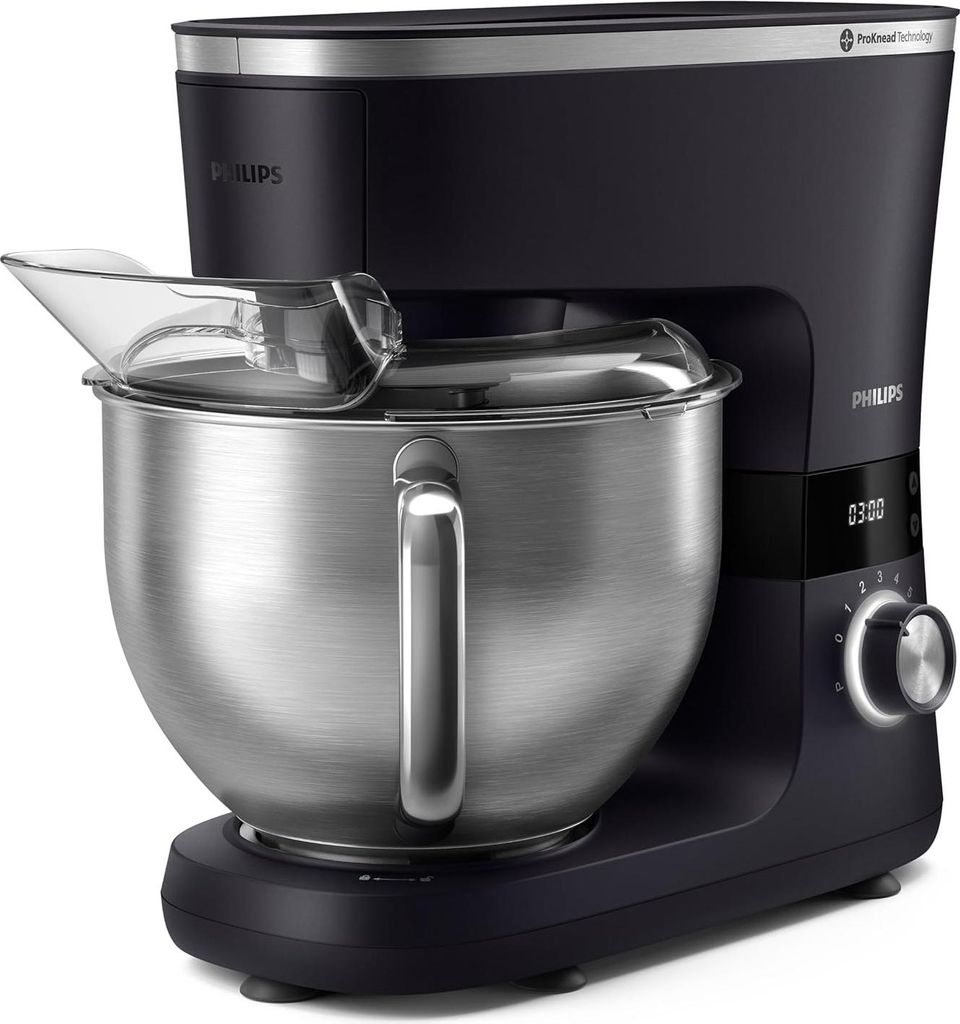 Philips 7000 Series Küchenmaschine - 5,5 Liter, 1000 Watt, 8 Geschwindigkeitsstufen, ProKnead Technologie, Rezepte, LED Smart Timer, Knethaken,