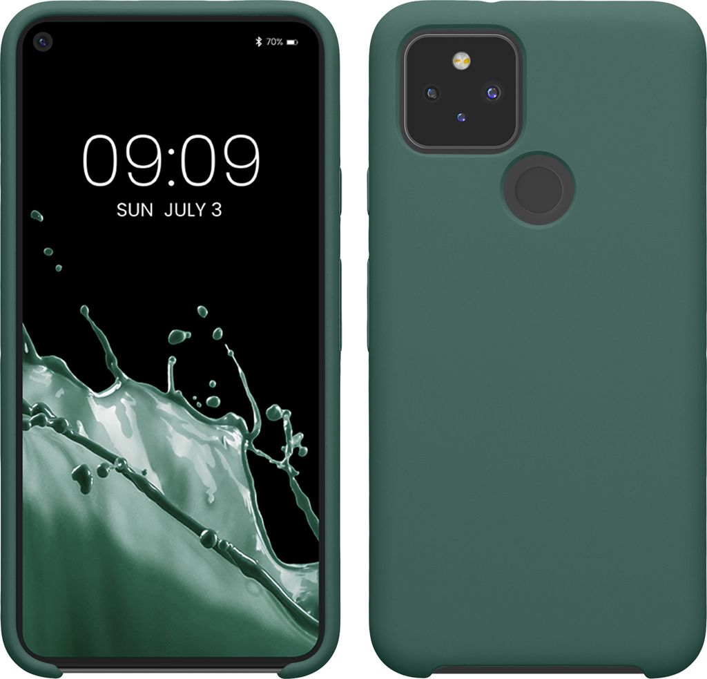 kwmobile Hülle kompatibel mit Google Pixel 5 Hülle - Silikon Handy Case - Handyhülle weiche Oberfläche - kabelloses Laden - Tannengrün