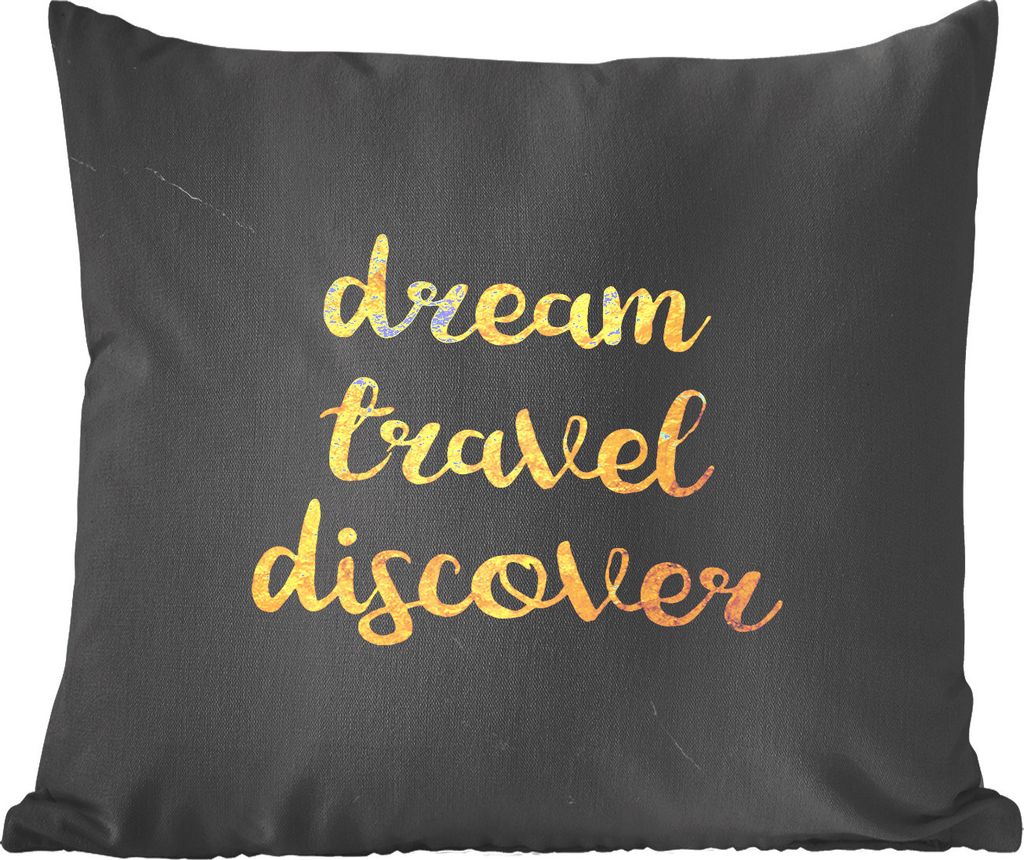 MuchoWow Zierkissen Sofakissen Wohnzimmer Dekokissen 40x40 cm Zitat - Reisen - Gold - Marmor - Foto Kissen - Schlafzimmer Dekoration