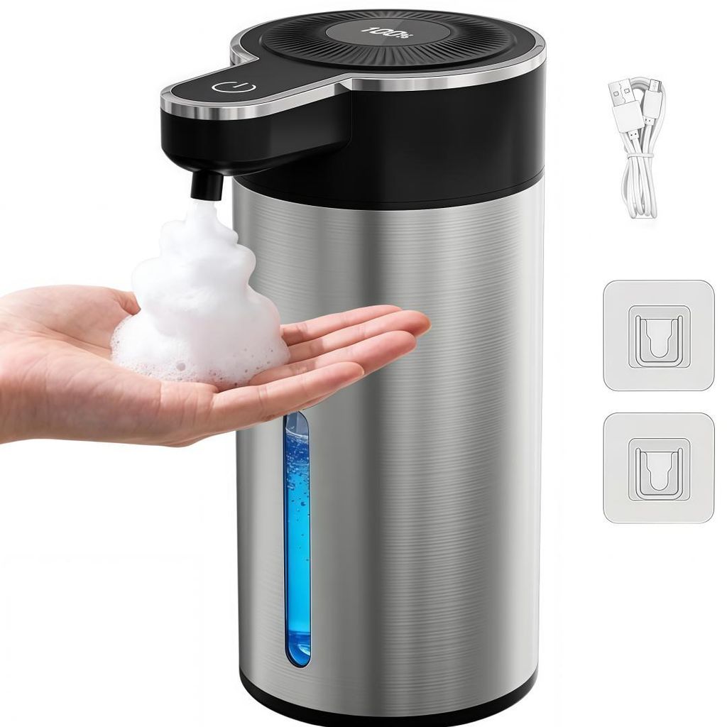 Seifenspender Automatischer Sensor Infrarot 400ml, 4 Stufen, Berührungsloser, LCD-Anzeige, 304 Edelstahl, USB wiederaufladbar, für Küche & Bad(S...