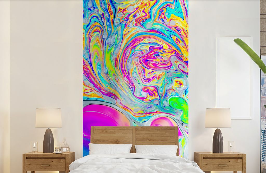 MuchoWow Fototapete für Wohnzimmer oder Schlafzimmer Wandtapete Vinyl Motivtapete Kunst - Farben - Psychedelisch - 120x240 cm - Hintergrundbild