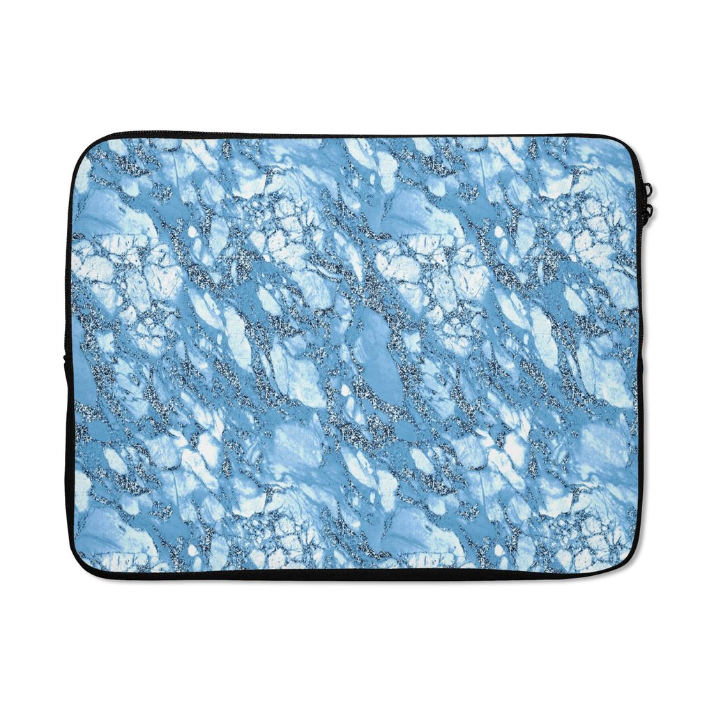 MuchoWow Laptop Hülle 17 Zoll Laptoptasche Marmor - Glitter - Blau - Zipper - Schutzabdeckung