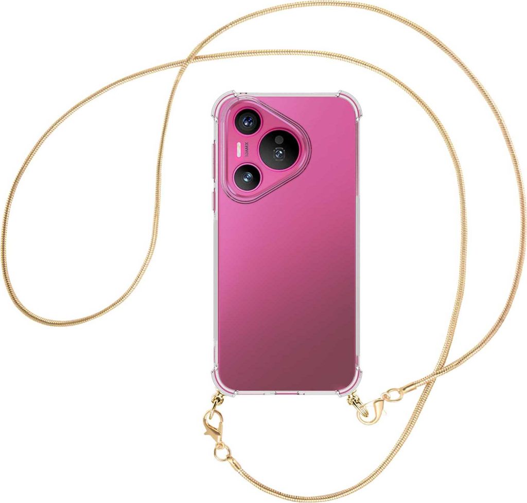 Handykette Backcover-Schutzhülle mit Band (Metall goldfarben) für Huawei Pura 70 - goldfarbene Snake-Kette