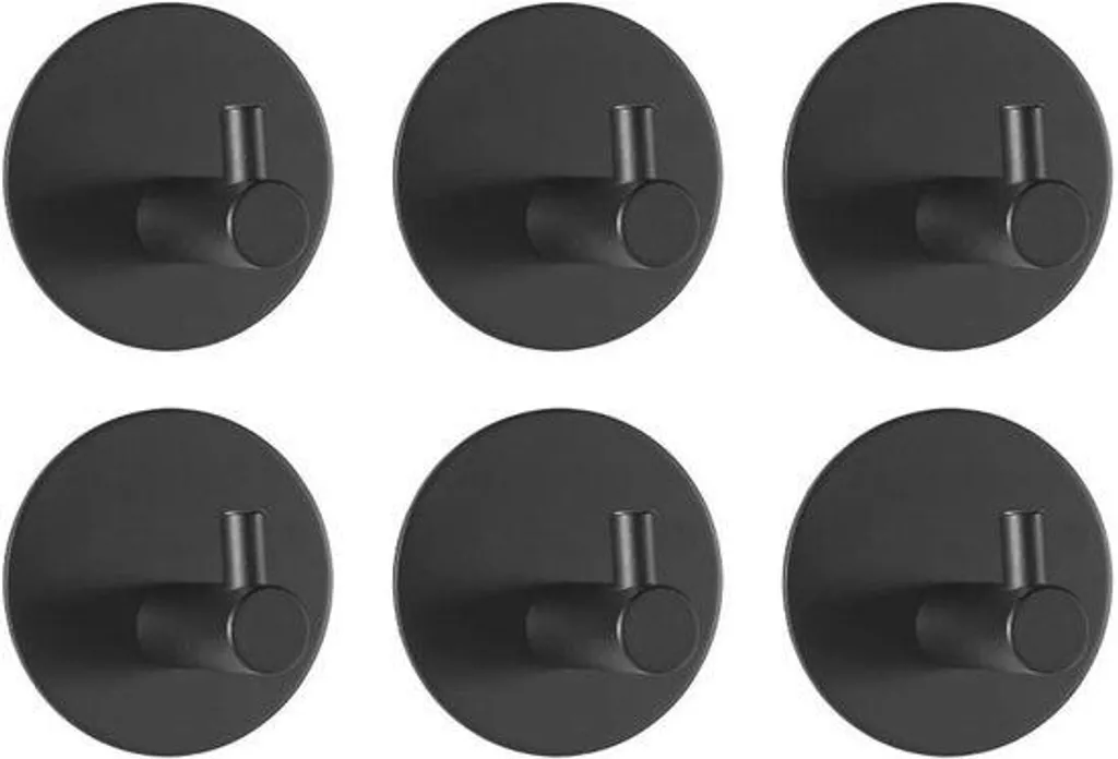 Porte-serviettes adhésif noir pour salle de bain et cuisine - Lot de 6