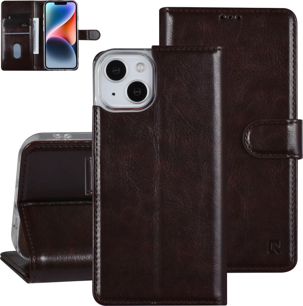 UNIQ Accessory iPhone 14 & 13 Booktype Case - Kartenhalter für 3 Karten - Magnetischer Verschluss - Dunkelbraun