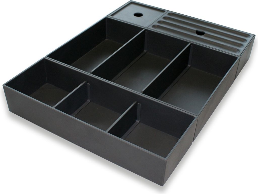 Schubladeneinsatz Kosmetikeinsatz COMBI für Badmöbel - 3-teiliges Set - erweiterbar - Kunststoff - Dunkelgrau, Mit zusätzl. Schubladeneinsatz C1...