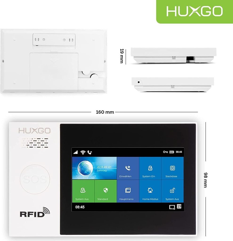 HUXGO Funk Alarmanlage Set - WiFi + GSM Mit 9 Sensoren