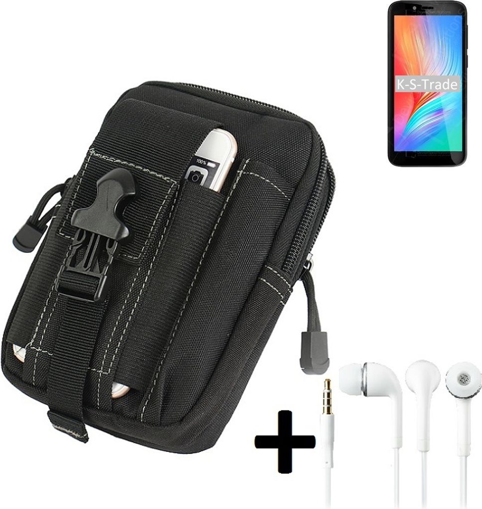 K-S-Trade Gürteltache + Kopfhörer kompatibel mit Gigaset GS3 Gürtel Tasche Holster Schutz Hülle Handy Hülle schwarz inkl. Extrafächer