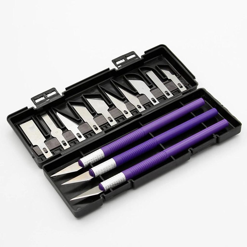 13pcs/set Art Carving Knife mit Box Schneider Metall Blade Holzschnitzmesser Replacement Blade Scalpel Craft (Purple)