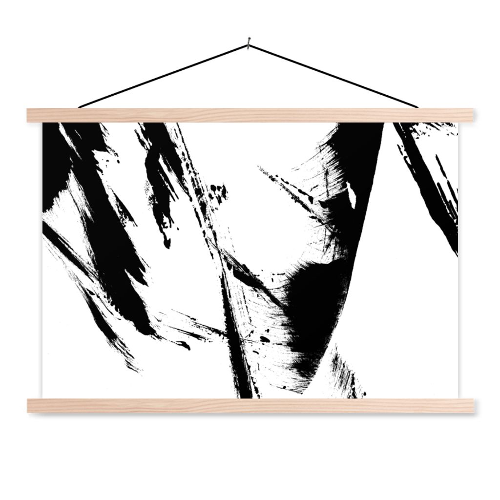 MuchoWow Textilposter Farbe - Schwarz - Abstrakt 120x80 cm mit holzfarbenen Rahmen - Aufhängeset
