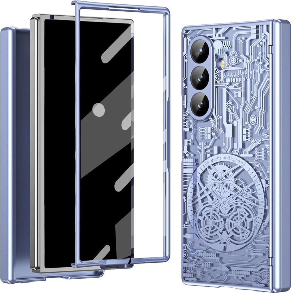 Hülle für Samsung Galaxy Z Fold 7 Luxus Galvanisierte Charnierschutz Kristallklare Schutzhülle mit Displayschutzfolie Lila