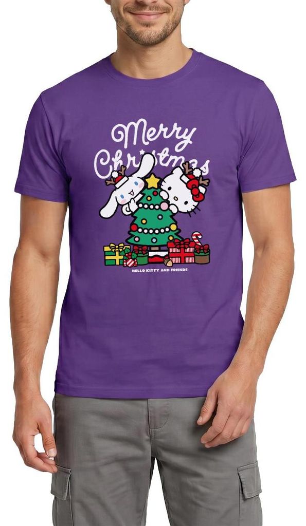 Spreadshirt Hello Kitty Und Cinnamoroll Weihnachten Männer T-Shirt, S, Lila