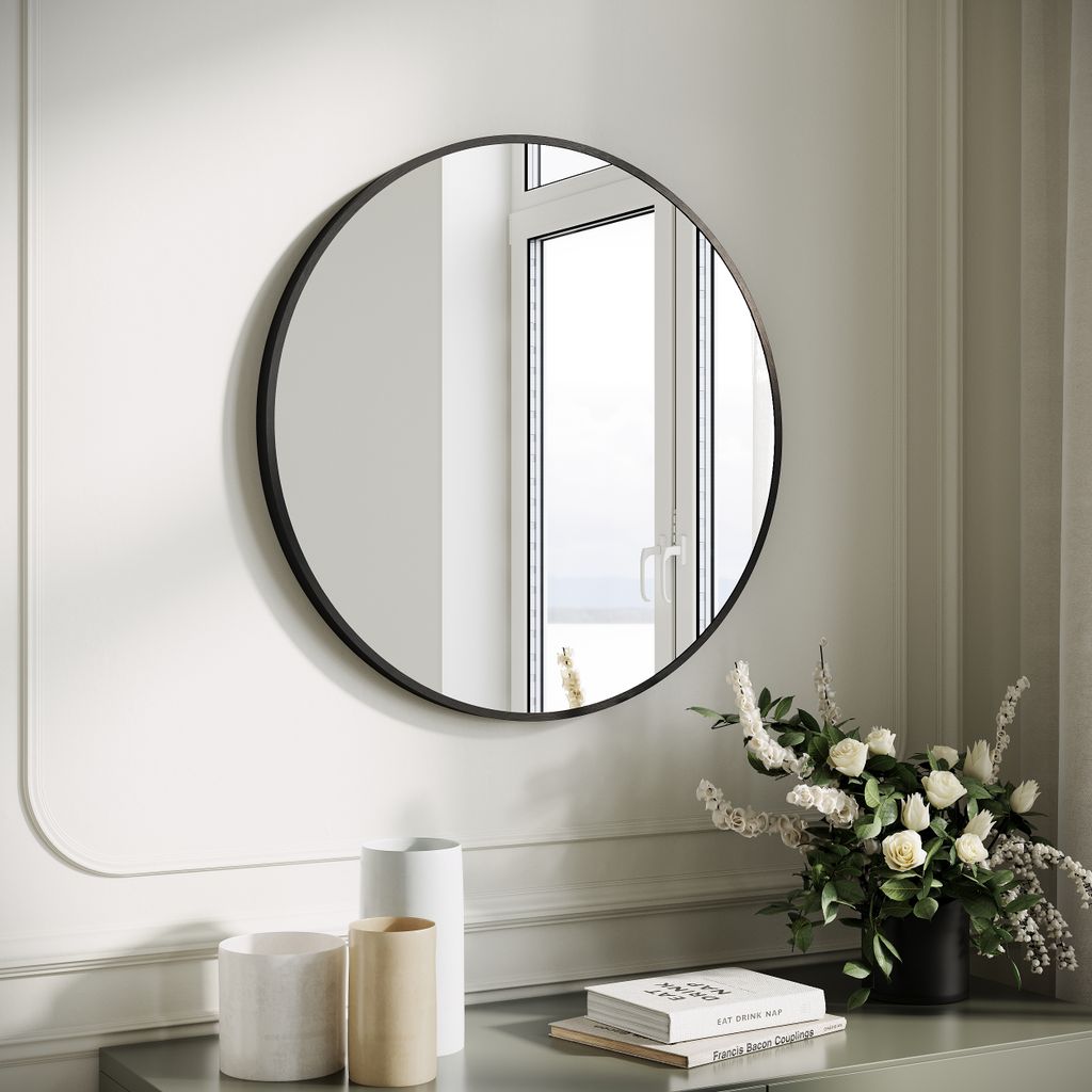 SONNI nástenné zrkadlo make-up zrkadlo okrúhle 60 cm s Obrázok produktu 4