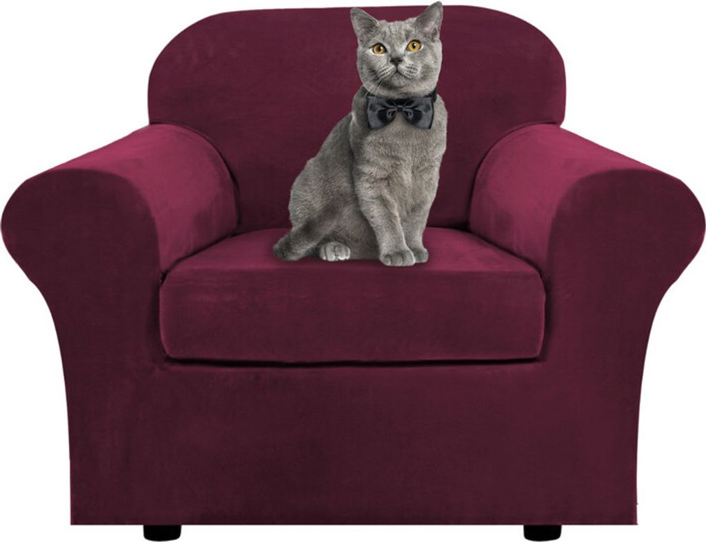 Samt Sofa Schonbezug Soft Stretch Couch Bezug High Elasthan Möbel Protector, 1-Sitzer / 81-122 cm,Burgunderrot