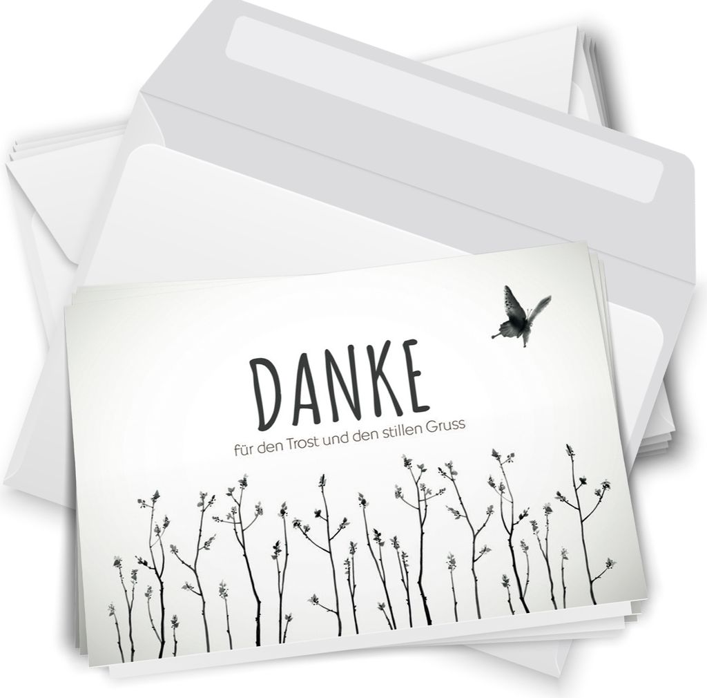 Trauer Danksagungskarten inklusive Umschlag | Motiv: Fliegender Vogel, 10 Stück | Dankeskarten DIN A6 Set | Grußkarten-Trauerkarten Danksagung Da...