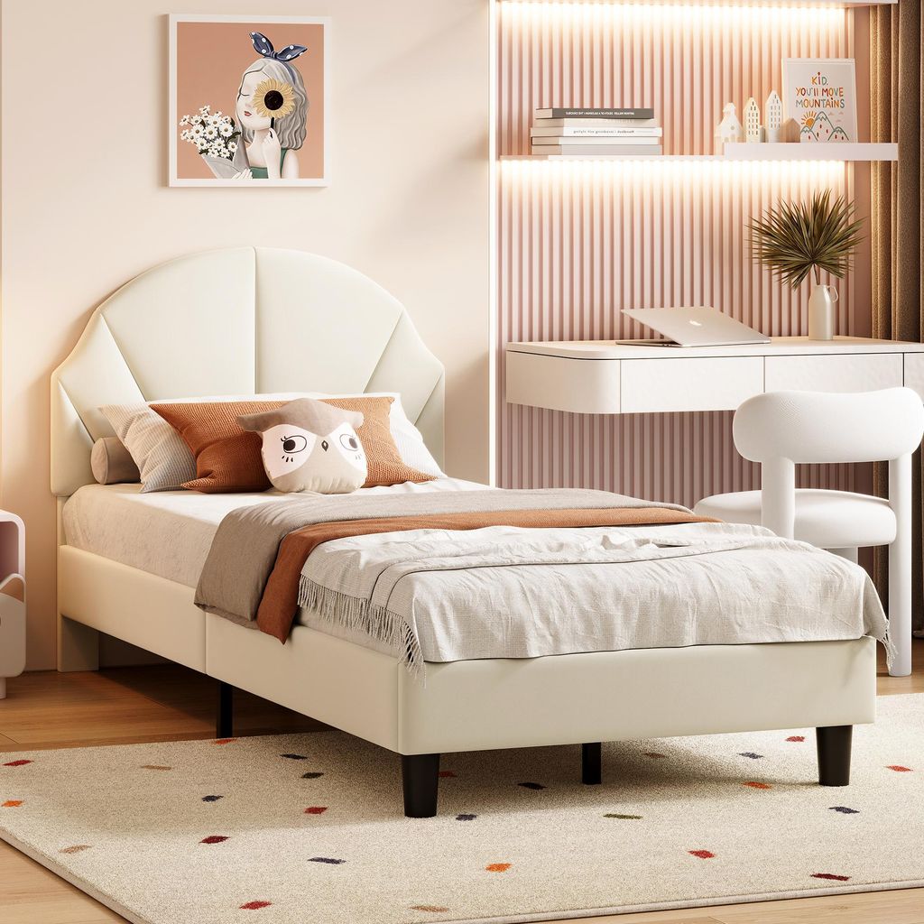 Lit d'enfant UnboxG 90 x 190 cm, beige, en velours, avec Image du produit 