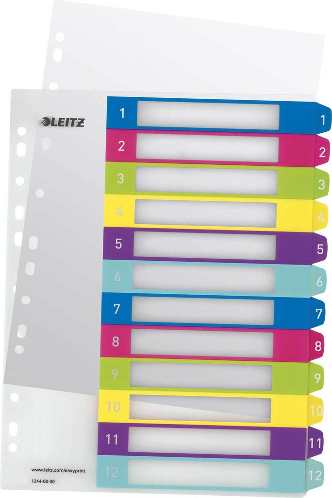 LEITZ Kunststoff Register WOW Zahlen A4 Überbreite 1-12 Produktbild 