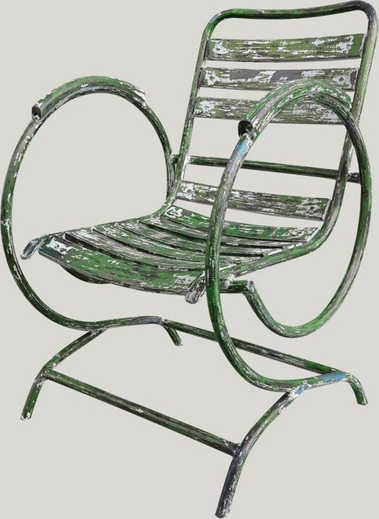 Casa Padrino Jugendstil Gartenstuhl mit Armlehnen Antik Grün 60 x 45 x H. 85 cm - Handgefertigte Gartenmöbel