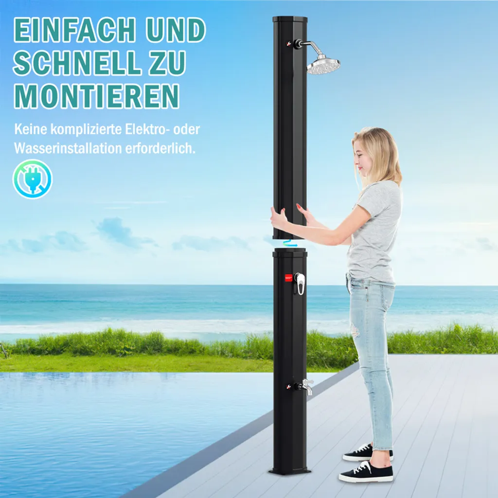 Bettizia Doccia solare Doccia da piscina Doccia da giardino 35L Nero con cappuccio protettivo Doccia da campeggio fino a 60°C Doccia a pioggia Doccia da esterno Piscina da campeggio - 4