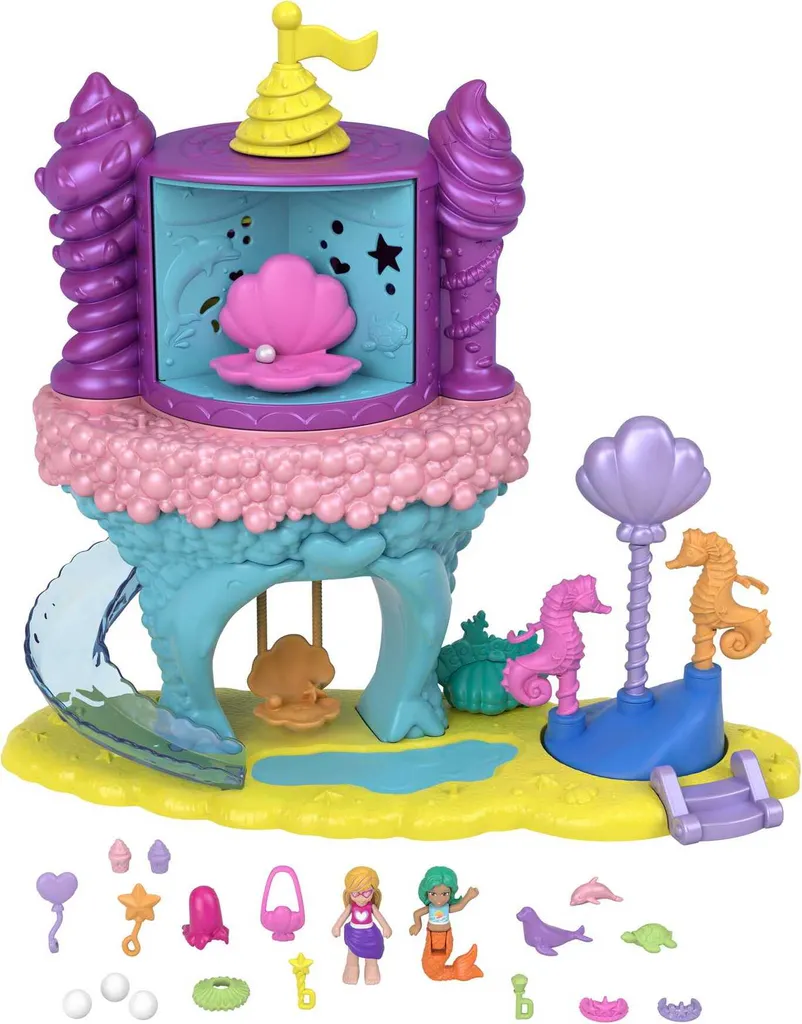 Jouet Polly Pocket Licorne Arc-en-ciel et son Mini Monde Crique Sirènes