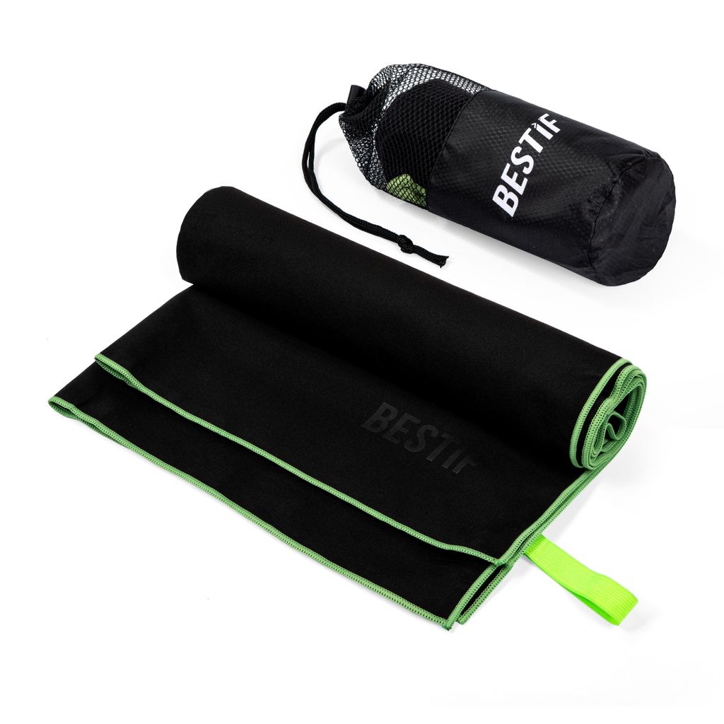 BESTIF Mikrofaser Handtuch schnelltrocknende Sport Handtücher mit Tasche Ultraleicht perfekt für Reise, Sauna, Gym (Schwarz, 90 x 180 cm)