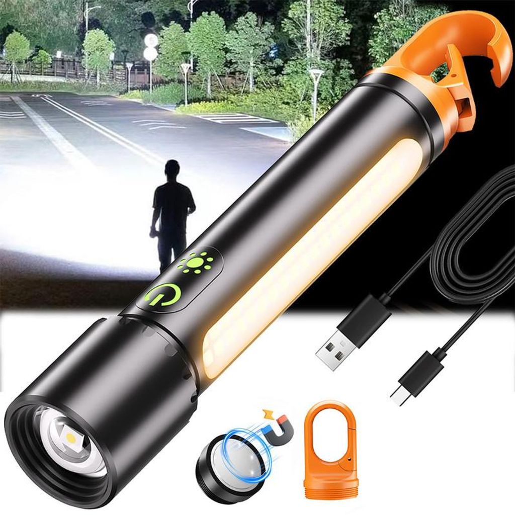 Wiederaufladbare LED Taschenlampe 2200 Lumen – 9 Modi, magnetisch, IPX6, 3500mAh – Für Camping, Outdoor & Notfälle