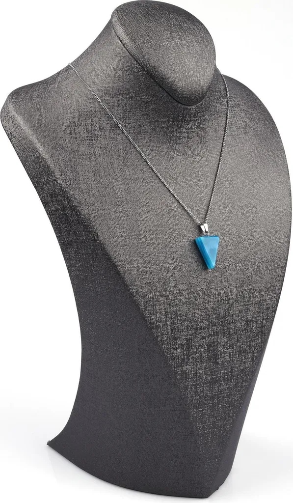 Pendentif triangle en agate bleue et sa chaîne en argent massif 925