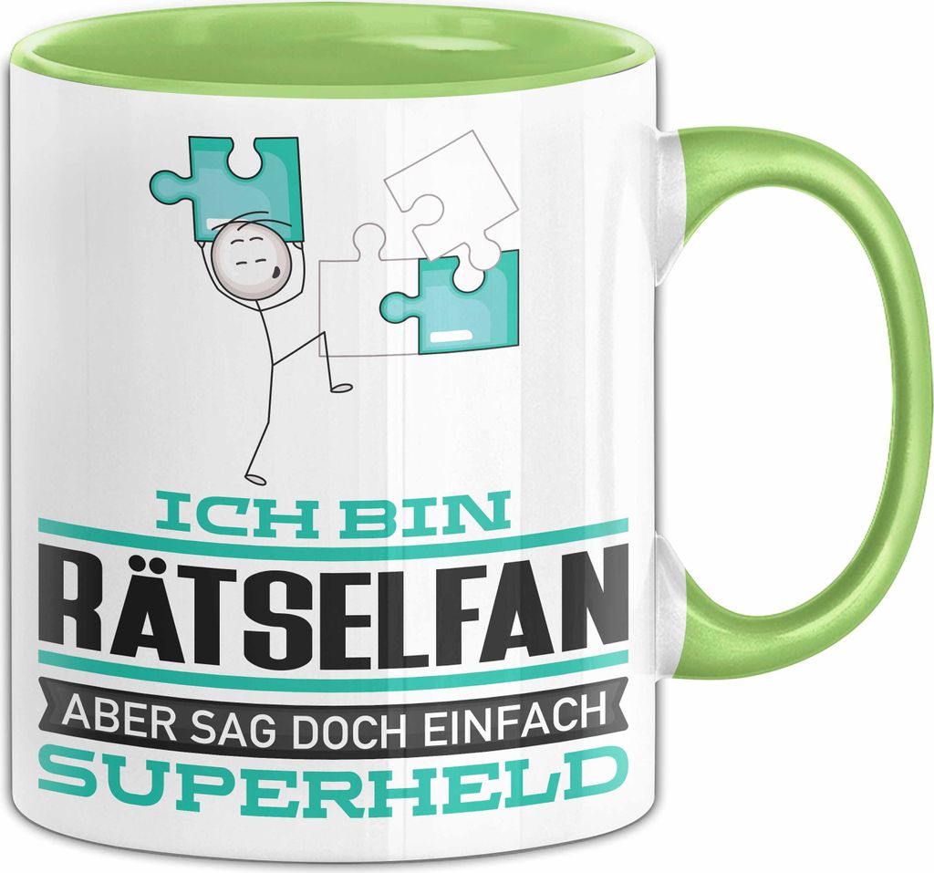 Rätselfan Geschenk Tasse Ich Bin Rätselfan Aber Sag Doch Einfach Superheld Lustige Geschenkdiee für Rätselfan Kaffee-Becher (Grün)