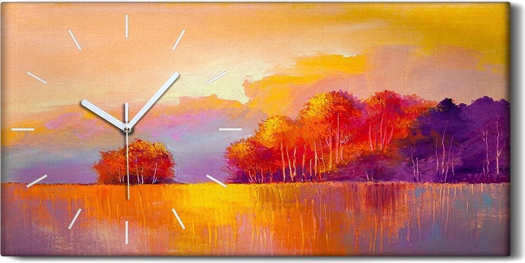 Dekor Leinwand Uhr Wandbilder Geräuschlos 60x30 Gemälde Wald Bäume Herbst Natur - weiße Hände
