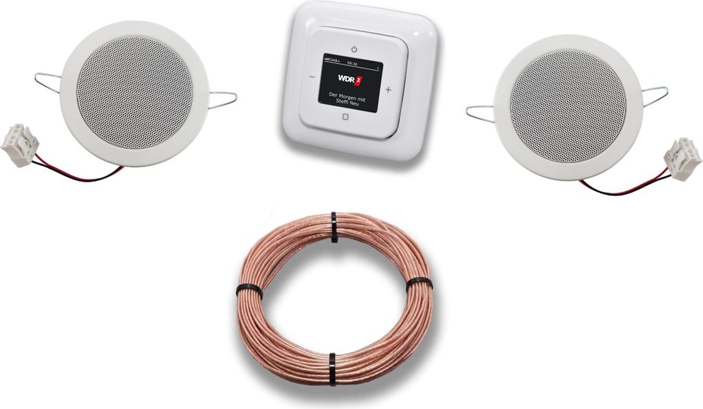 Busch Jäger DAB+ (DAB PLUS) Unterputz Radio 8215U-101 Reflex SI alpinweiß, Komplett-Set mit 2 x Deckenlautsprecher Einbaulautsprecher + 20 Meter ...