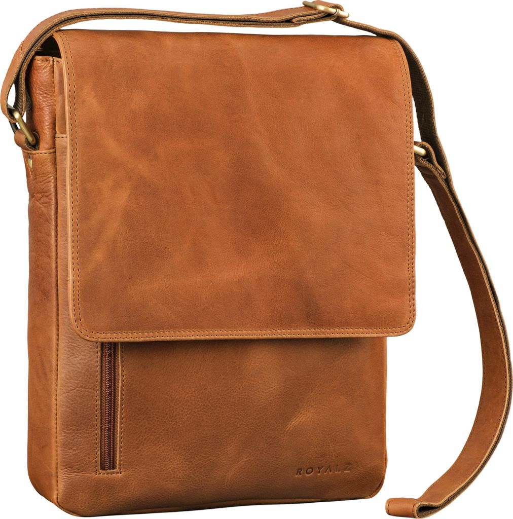 ROYALZ Herren Umhängetasche Leder Schultertasche "Kansas" Vintage Ledertasche 13 - 14 Zoll Laptop-Tasche Echtleder Mittel-groß DIN A4 Messenger B...
