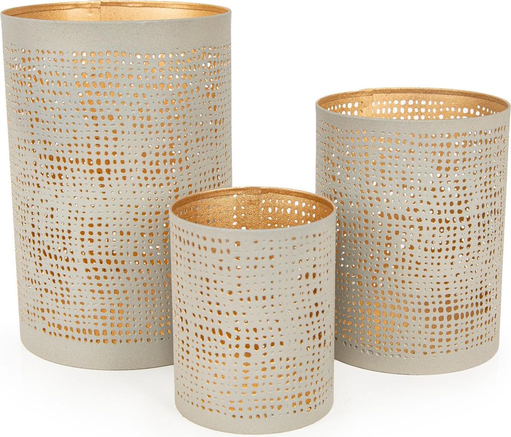 Logbuch-Verlag 3 Windlichter Laternen aus Metall Gold mintgrün Kerzenhalter Geschenk Set für Frau & Mann 10-19 cm