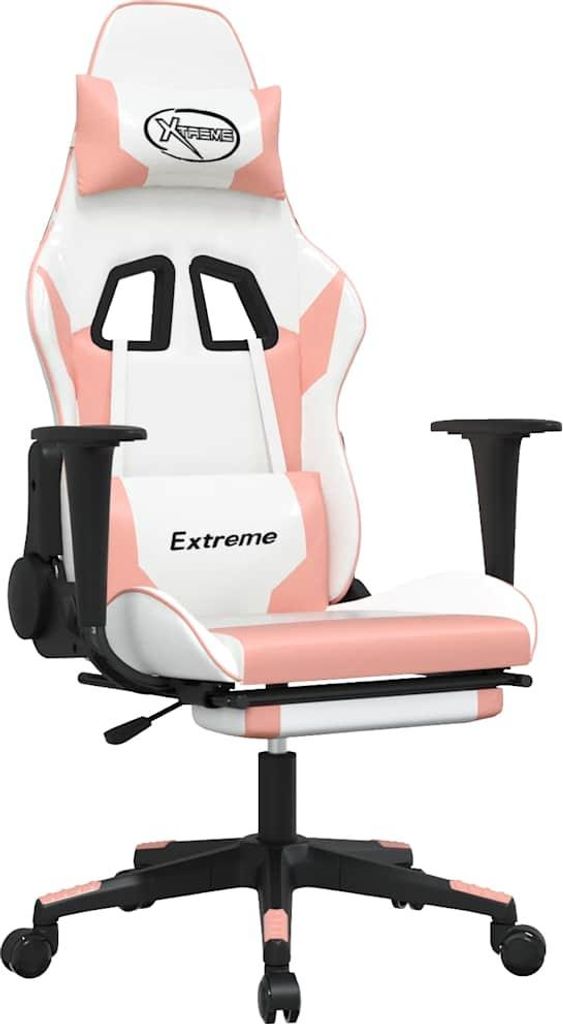 vidaXL Gaming-Stuhl mit Massage & Fußstütze Weiß & Rosa Kunstleder