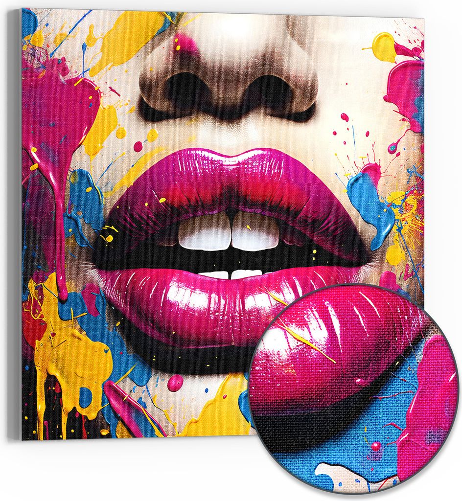 DEQORI Hybrid Leinwand Bild 30x30 cm 'Lebendige Lippen' Wandbild Glas flach modern