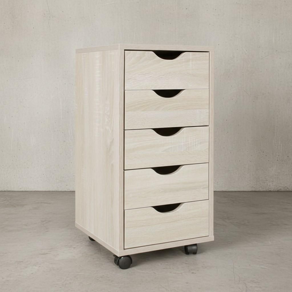 Rollcontainer, 5 Schubladen, "Mdf"-Holz, Büro/Wohnzimmer - Stilvoller Stauraum. 38x33x64 cm | Kadima Design
