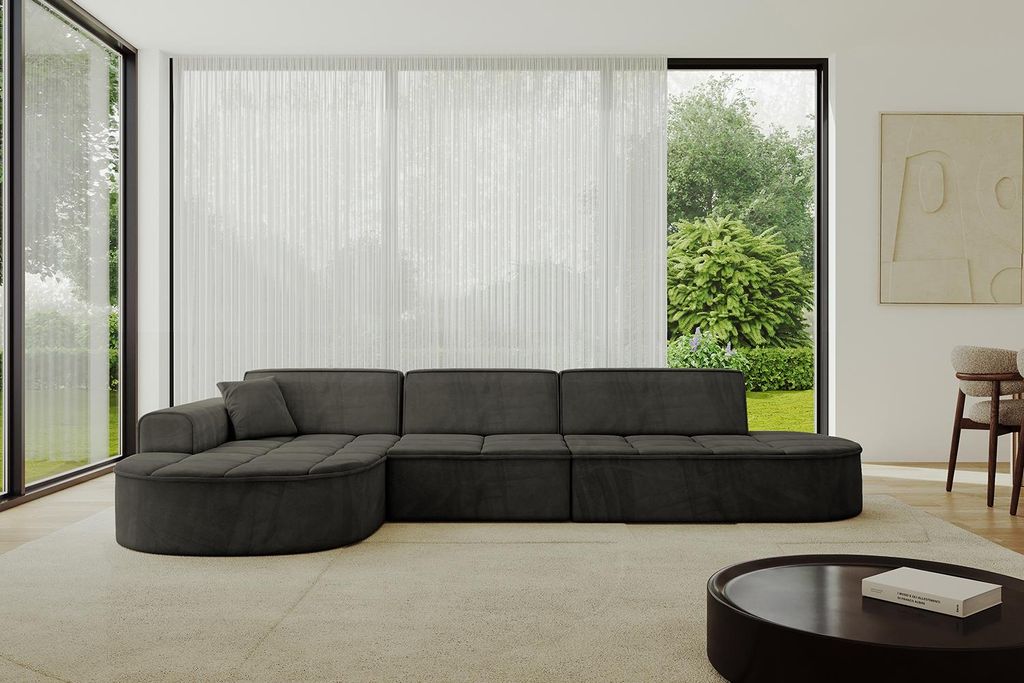 ALTDECOR Ecksofa in L- Form TARO-L2 - 328x171x79,5 Schwarz - Corner Sofa Bett Eckcouch Couch Wohnlandschaft Cauchsofa