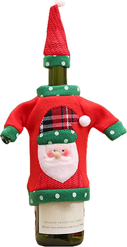 1 Set Flaschenabdeckung wiederverwendbares Cartoon Muster Strick Stoff Weihnachten Winebottle Kleid zum Dekorieren-Weihnachtsmann