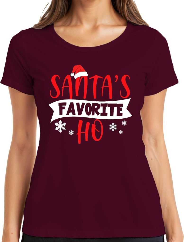 Santas Favorite Ho Weihnachten lustig Schneeflocken Geschenk Damen T-Shirt, Burgundy, S