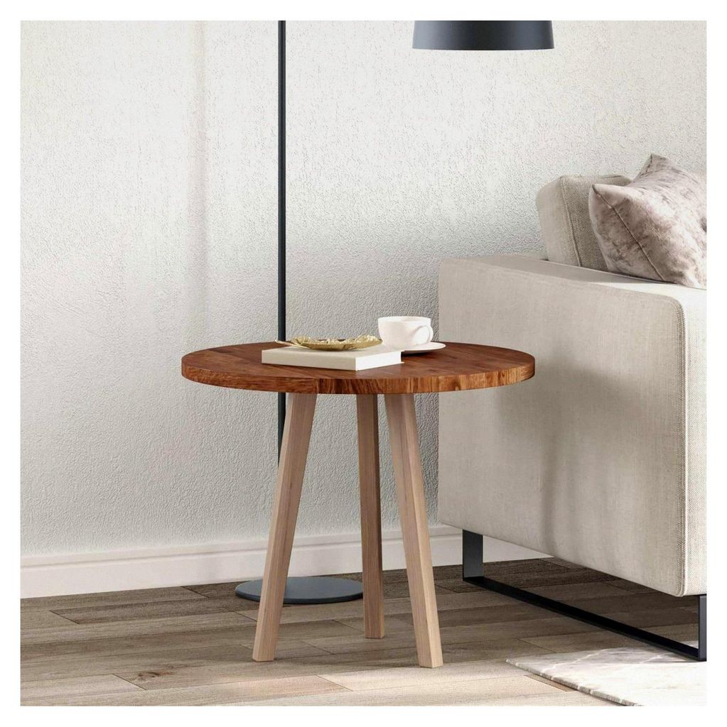 Tischplatte Hellbraun Ø 60 x 2,5 cm Massivholz Eiche, Runde Eichen-Tischplatte mit umkehrbarem Design, Praktisches Möbel für das Wohnzimmer