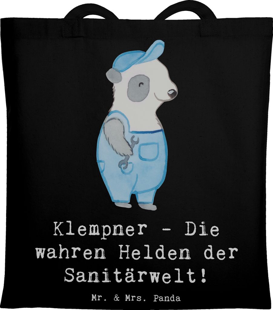 Mr. & Mrs. Panda Einkaufstasche Klempner Helden - Schwarz - Geschenk, Berufsleben, Wasserinstallation, Handwerker, feiern, Geschenke mit Herz, Rohr...