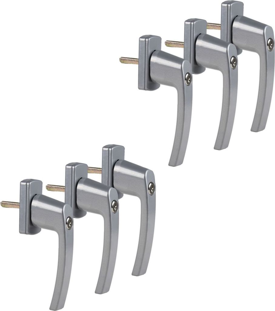 6 Stück Fenstergriffe abschließbar mit je 2 Schlüsseln silber FGS 100 OLYMPIA